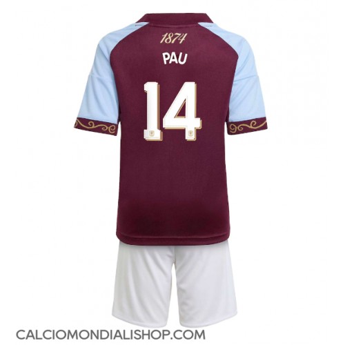 Maglie da calcio Aston Villa Pau Torres #14 Prima Maglia Bambino 2025-26 Manica Corta (+ Pantaloni corti)